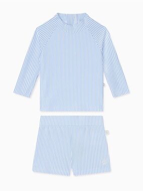 Baby Mori Cloud Stripe Seersucker Rash Vest & Shorts Outfit sz 2-3 Y